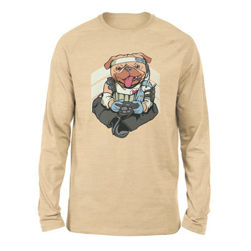 Lifeline Pug Apex Gamer Men/Unisex Drop Shoulder Sweatshirt in Heather Sand Dune color